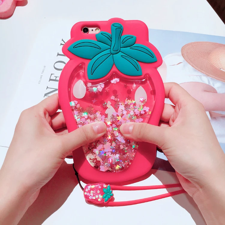 GlamPhone чехол 3D Клубника жидкий зыбучий песок Прозрачный блестящий чехол для iPhone X 8 6s 6 7 Plus мягкие силиконовые чехлы