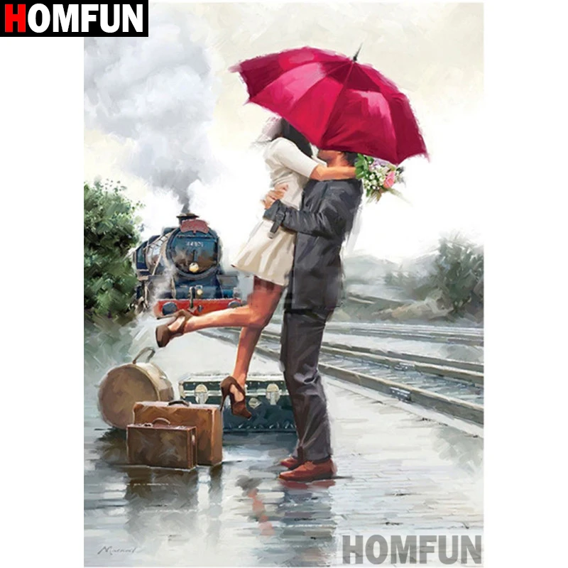 Набор для алмазной вышивки Поезд пара HOMFUN картина из квадратных/круглых страз