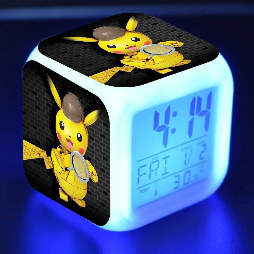 19 Цифровой Детский будильник Led reloj despertador мультфильм детектива Пикачу игрушки красочные светящиеся wekker настольные часы wake up светильник - Цвет: 19