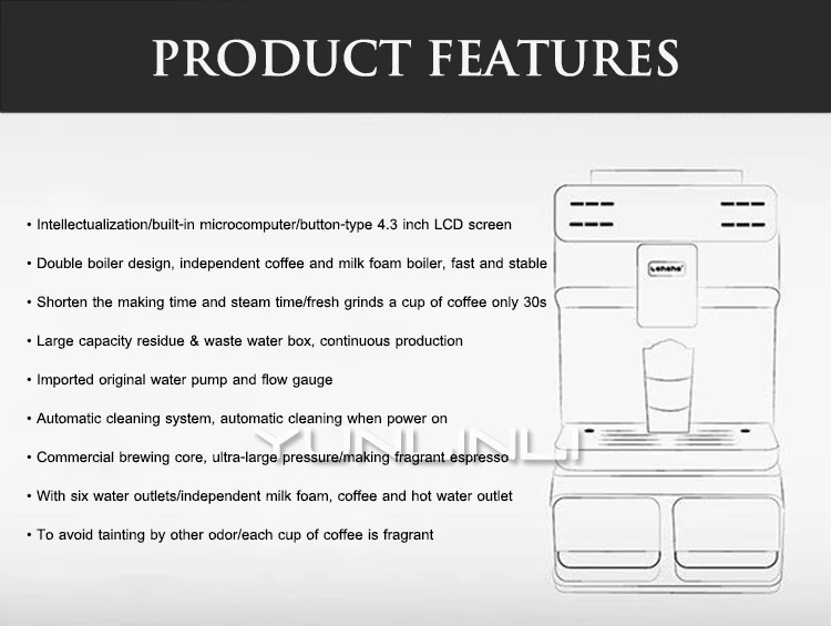 One-touch Automatic Coffee Machine Household Espresso Commercial Office High Capacity Cappuccino Maker LHH-A9C-S | Бытовая техника