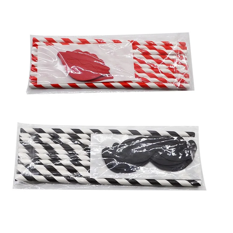 20 шт. забавные бумажные соломинки для питья черные и красные полосатые борода