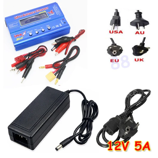 B6 with XT60 plug 80 Вт Цифровой iMax B6 батарея баланс зарядное устройство с AC конвертер адаптер DC 12 В 5A для Lipo NiMh литий-ионный Ni-Cd мини Tamiya Разъем - Цвет: B6 with XT60 plug