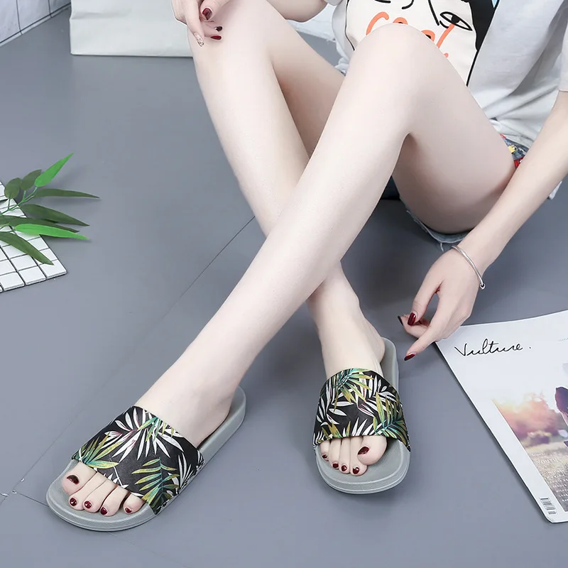 2018 New Design Bamboo Leaves Summer Vacation Slippers Lovely Women Big Size 36-41 Outside Beach Shoes Comfortable Home | Обувь