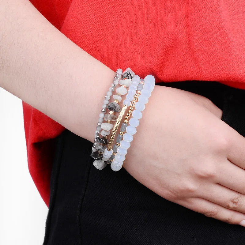 Женские браслеты с кристаллами BOJIU регулируемые золотистого цвета белым опалом и