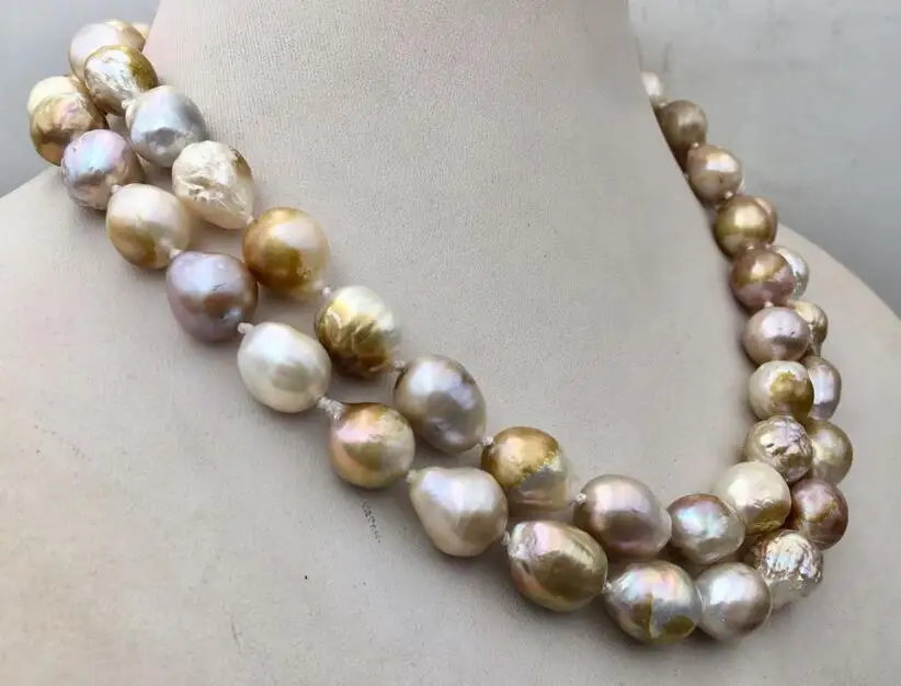 

NEW long 36" 50" 12-15mm baroque multicolor pearl necklace AAA