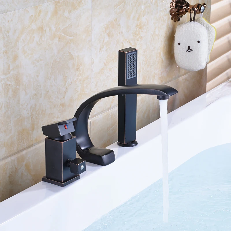 Deck Mounted 3pc Waterfall Bathroom Tub Mixer Faucet Single Lever with Hand Shower Bathtub Hot and Cold Taps | Обустройство дома