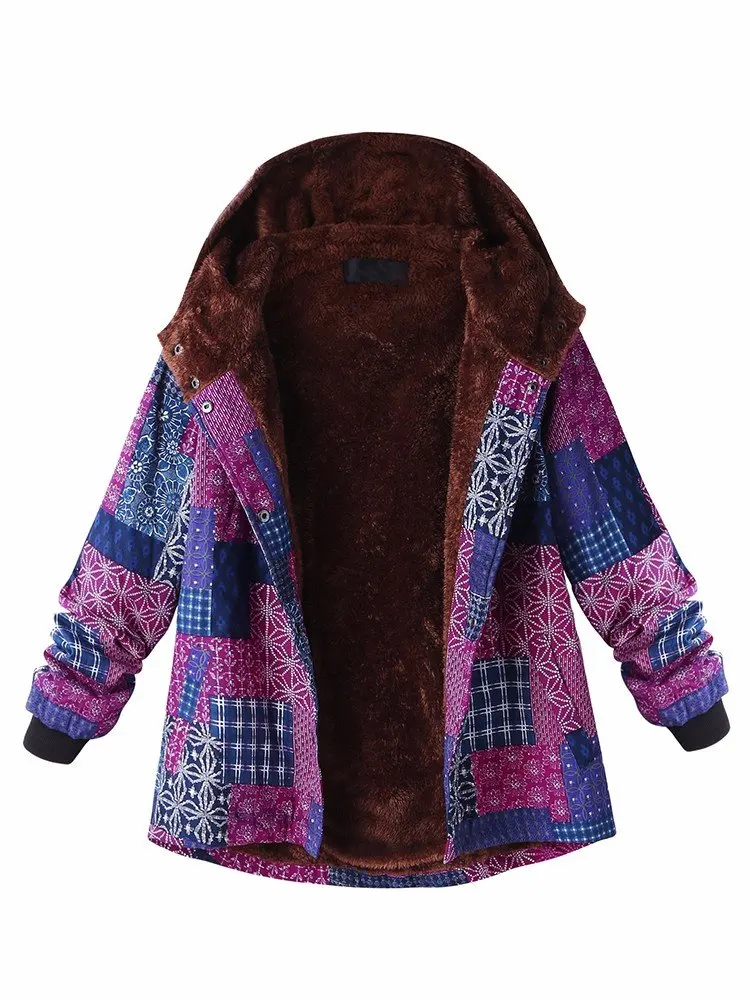 HFA5692 purple Зимняя куртка с капюшоном размера плюс 5XL, женский кардиган в винтажном стиле из хлопка и льна, утепленные кардиганы с принтом, женское осеннее пальто - Цвет: HFA5692 purple