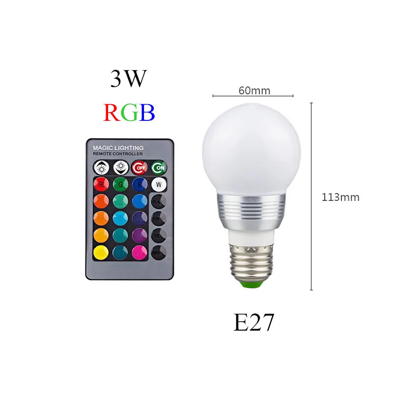 E27 3W Bigger RGB Светодиодный RGB лампочка E27 E14 3 Вт сменная светодиодная лампочка 5 Вт 10 Вт 15 Вт RGBW RGBWW 85-265 в волшебный праздник RGB лампа с ИК-пультом 16 цветов - Испускаемый цвет: E27 3W Bigger RGB