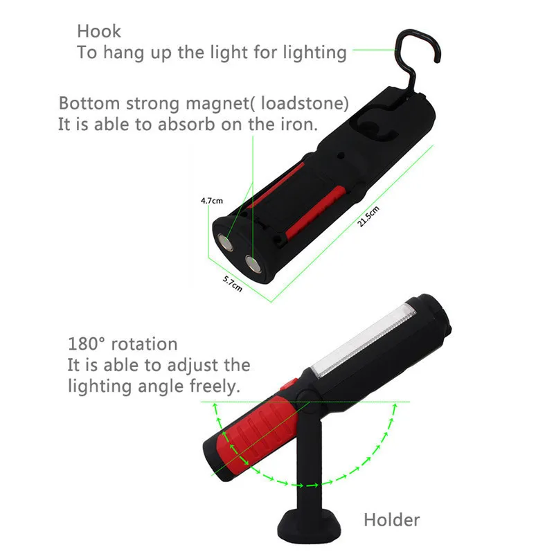 

Rechargeable USB LED Flashlight Work Light Lamp 41LEDs Magnetic Torch Support Stand Swivel Hook For Camping Workshop Car Repair