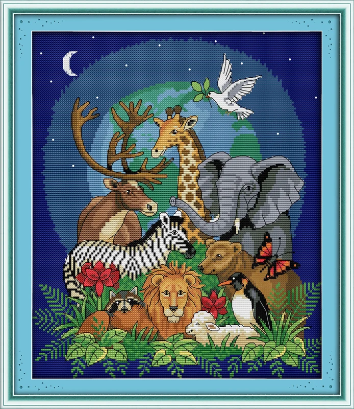 

Animal World (2) position cross stitch kit 18ct 14ct 11ct count printed canvas stitching embroidery DIY handmade needlework