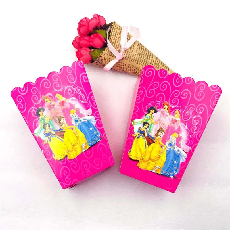Popcorn box 6pcs Ариэль/Белоснежка/Белль/Золушка/Жасмин/Аврора принцесса день рождения Принадлежности Торт карты украшения Скатерть события - Цвет: Popcorn box 6pcs