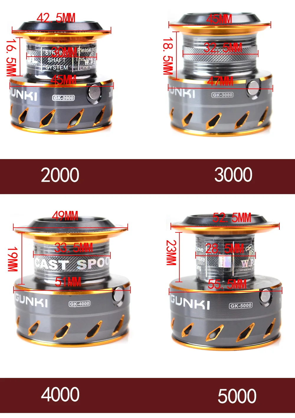 W.p.e gunki 2000 3000 4000 5000 серии Спиннинг колесо металлическая катушка для рыбалки на карпа, катушка пресной воды 10+ 1 шарикоподшипников металлический корпус рыболовные снасти