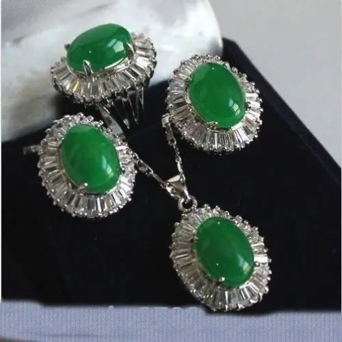 

Jewelry Natural green Inlay Zircon pendant necklace Plated earring Ring Sets