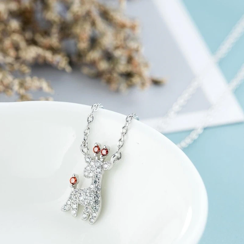 

Sole Memory Cute Rhinestone Christmas Gift Fawn Romance Sweet 925 Sterling Silver Clavicle Chain Female Necklace SNE386