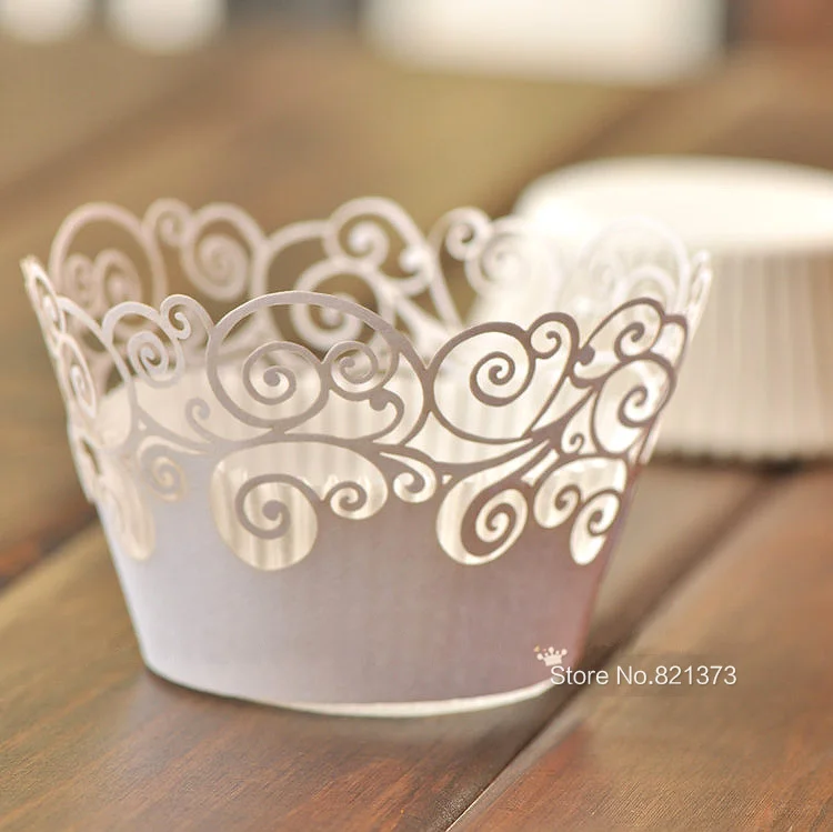 

Free Shipping white lace cupcake wrapper, laser cut muffin cup cake cups wrappers pearl paper wedding party decoration supplies