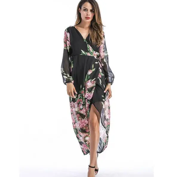Vestido de festa длинное женское платье с глубоким v образным вырезом шифоновое летнее