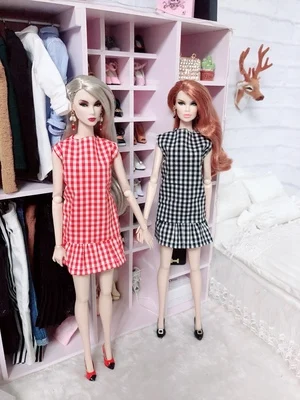 Модное платье для куклы Blyth с оборкой в клетку pullip ob24 Azone Одежда 30 см 1/6 аксессуары