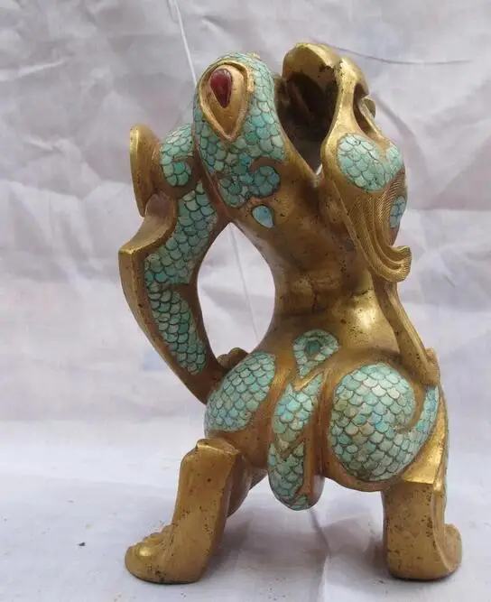 Китай Royal 100% Бронзовый 24 К Золото Мозаика бирюзовый Дракон зверь Foo Dog Лев ST | Дом и