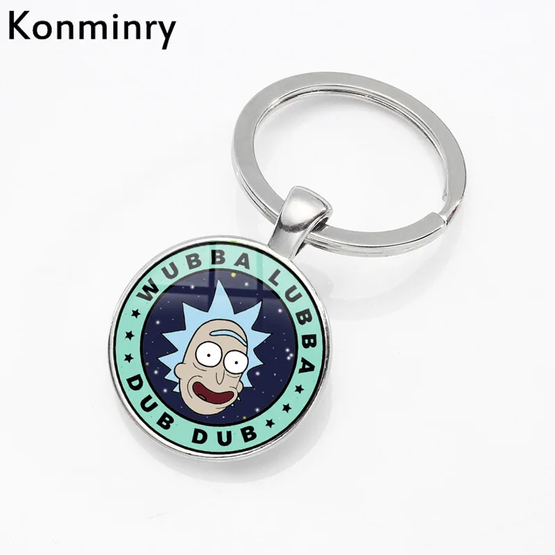Silver Konminry научная фантастика мультфильм Рик и Морти брелок держатель круглый стеклянный кулон подарки ручной работы для женщин и мужчин ювелирные изделия - Цвет: Silver