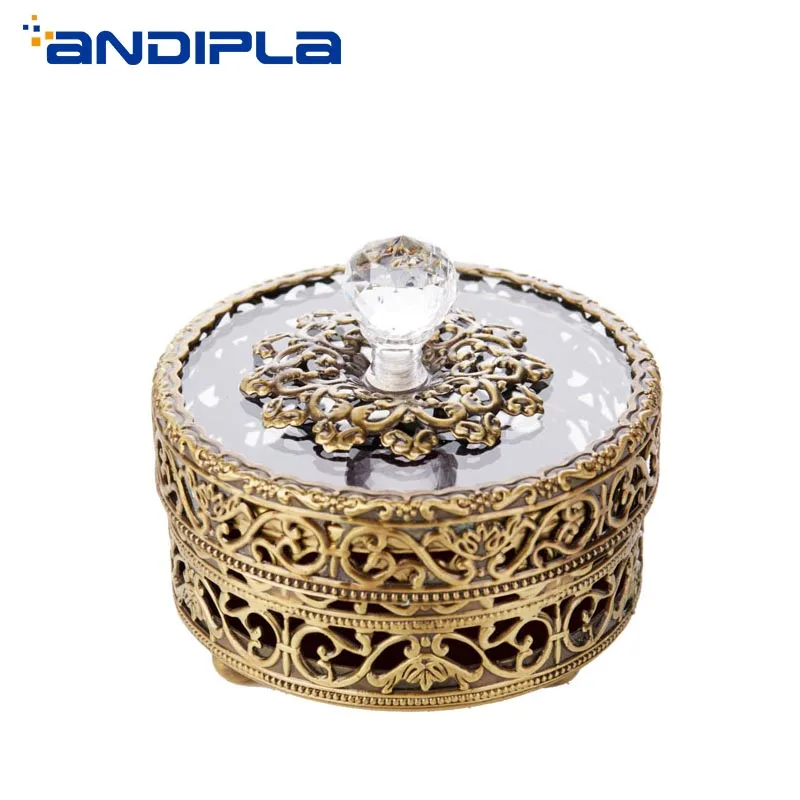 

High Grade Vintage Iron Art Glass Jewelry Box Necklace Ring Earring Organizer Home Decoration Accessories Holder Birthday Gifts