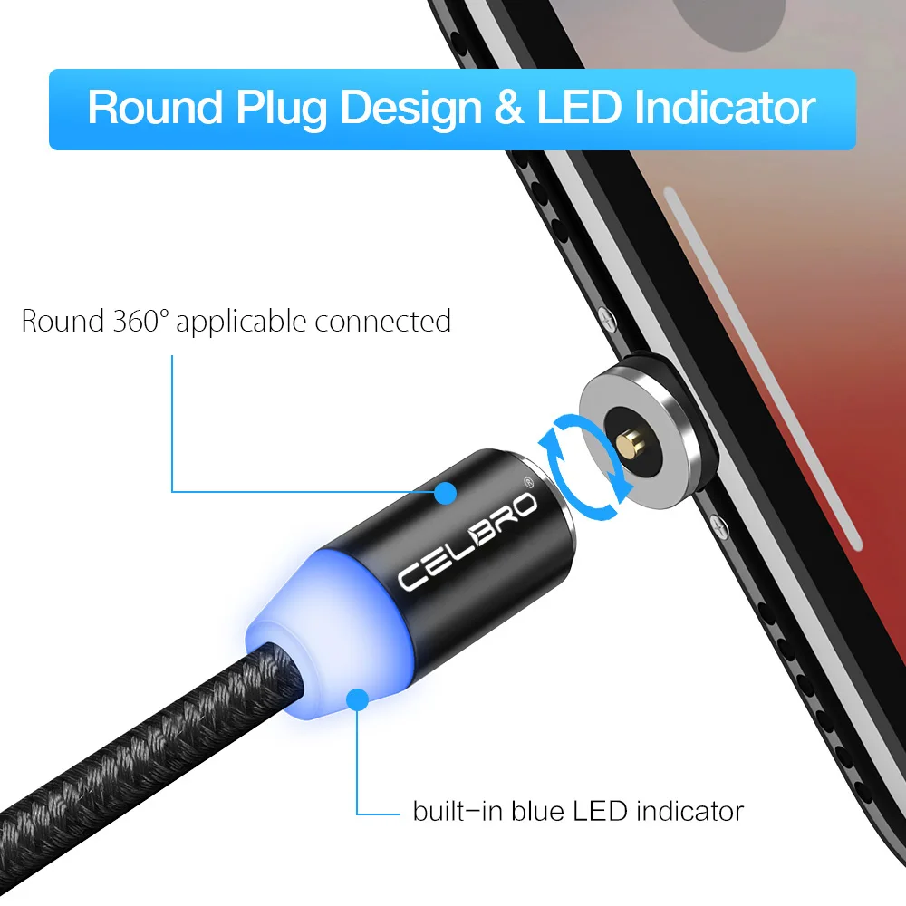 Магнитный кабель со светодиодной подсветкой Micro USB Type C телефонный для Samsung Huawei Xiaomi