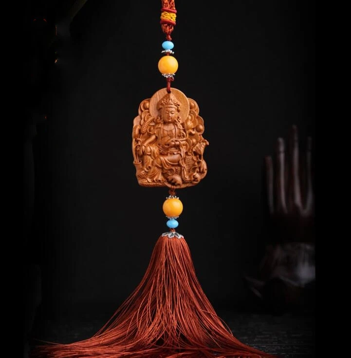 Китайский персик резьба по дереву лотос лист Гуань Инь квань Bodhisattva Верховая езда
