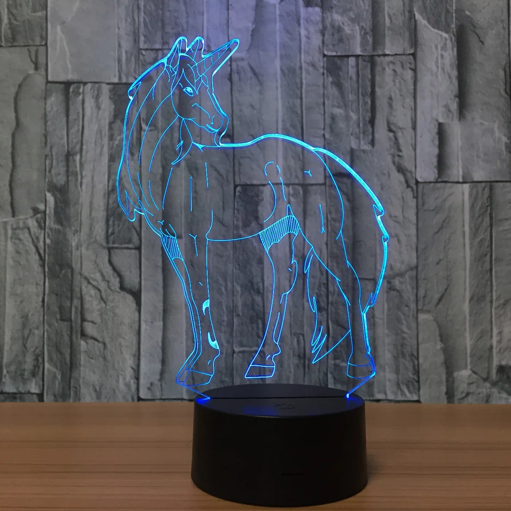 Светодиодный ночник с единорогом 3D светильник RGB 7 цветов сенсорная Настольная