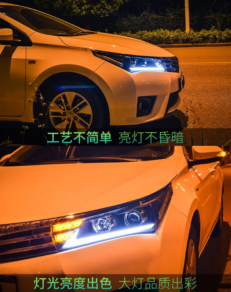 Автомобильный светодиодный налобный фонарь для Защитные чехлы для сидений, сшитые специально для Toyota Corolla фары- Corolla светодиодный фары DRL Двойной Луч объектива H7 Биксеноновая разрядная лампа высокой интенсивности для переднего света