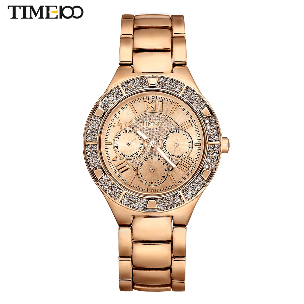 TIME100 женские Кварцевые Часы со стразами Золото Серебро Сплав Ремень