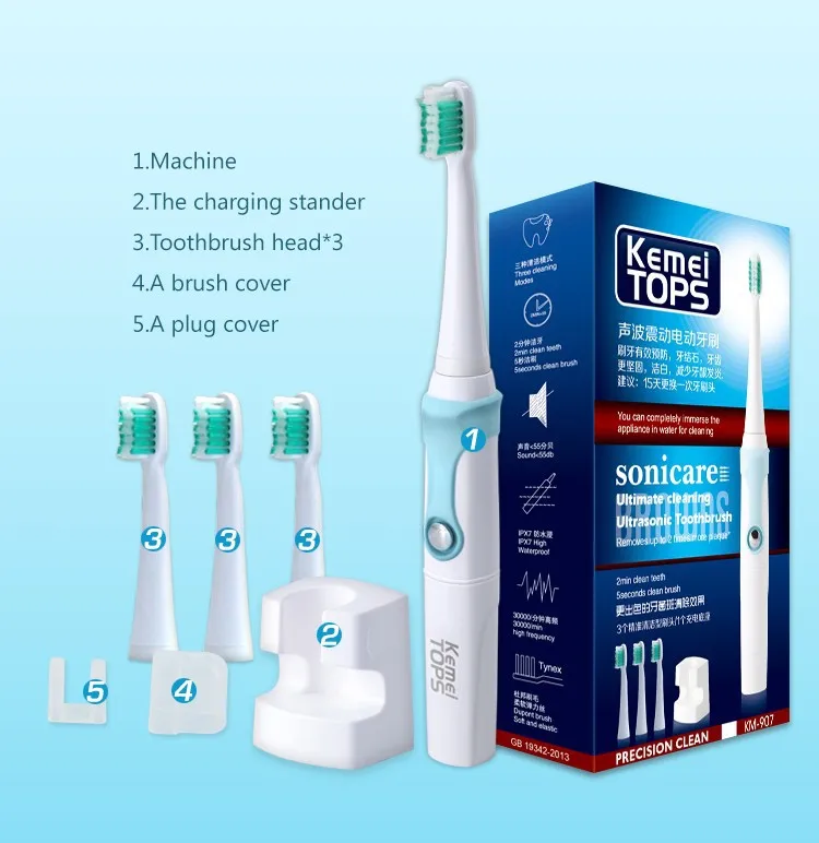 Перезаряжаемая электрическая зубная щетка Kemei ультразвуковая зубы для детей и