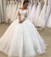 sexy 3d floral ball gown wedding dresses 2022 34 sleeves plus size arabic african vestido de novia princess bridal gown