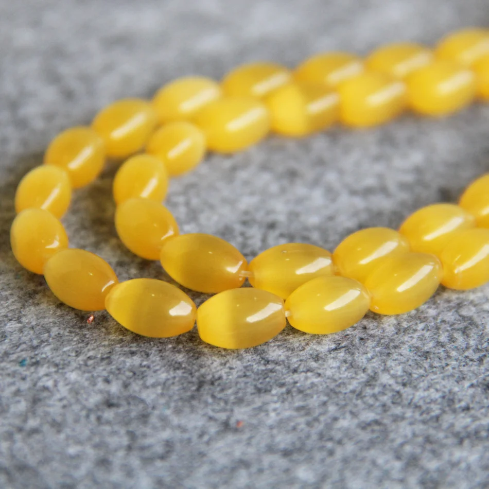 

8*12mm fashion Golden Glass Mexican cat eye Rice shape Loose beads Women Jewelry DIY gift 15inch 2pc/lot wholesale retail