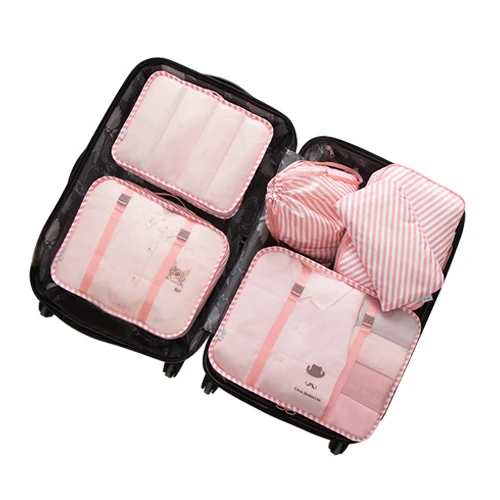 Pink Stripe 6 шт./компл. дорожные косметички водонепроницаемый портативный Косметическая одежда Сортировка обуви Макияж сумка для гаджетов аксессуары - Цвет: Pink Stripe