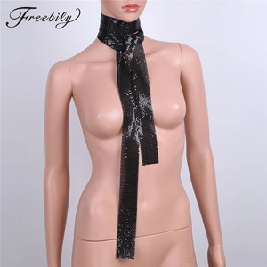 Женский модный тонкий длинный Блестящий металлический шарф с блестками галстук Лидер продаж очень длинный тонкий однотонный тонкий шарф галстук