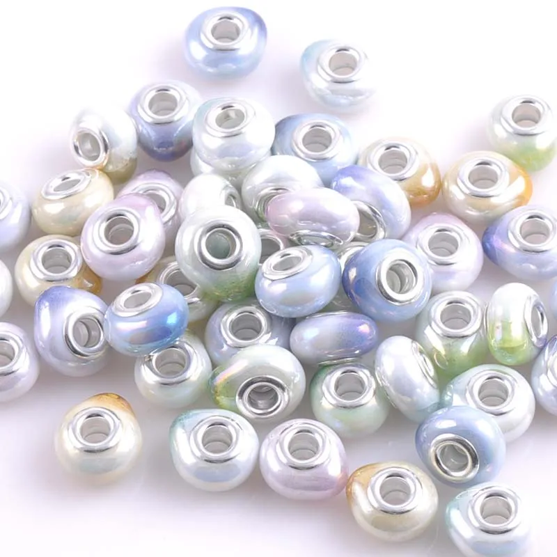 Круглые серебряные керамические шарики с большим отверстием 17x15 мм круглые шармы