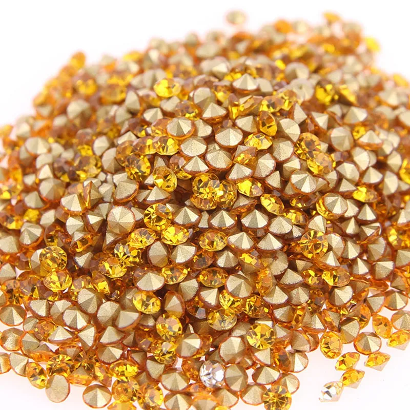 (Ss4 ss45) золотисто желтые стеклянные острые Стразы россыпью для дизайна
