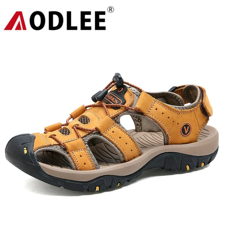 AODLEE/Большие размеры 46 Летняя обувь Мужские сандалии из натуральной кожи Мужская
