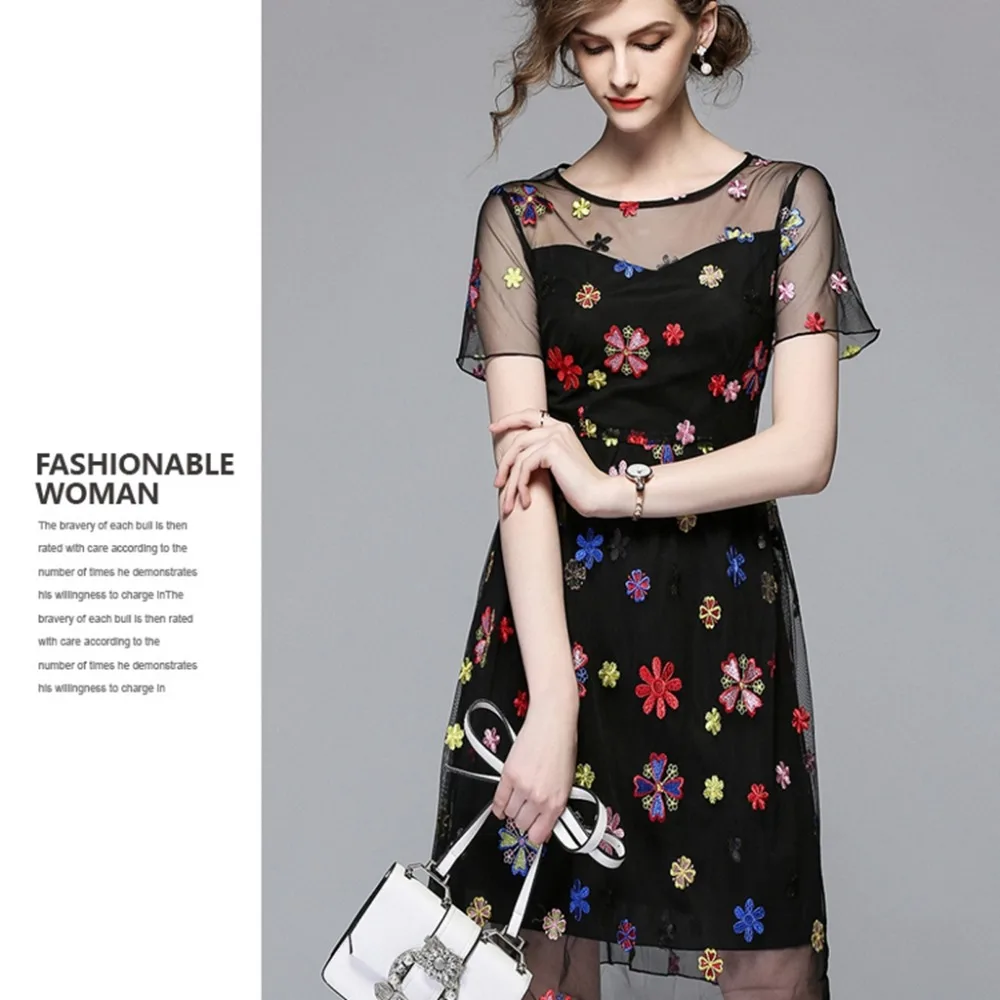 Для женщин одежда Новинка 2018 летние платья. для. плюс. размер черный круглый шеи