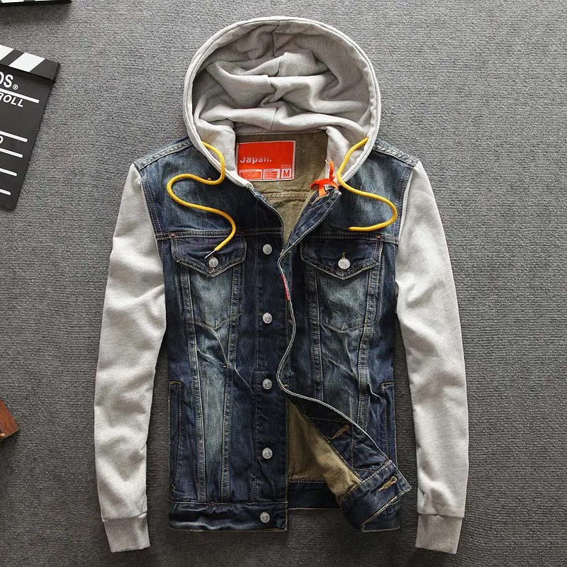 Мужская джинсовая куртка с капюшоном на весну-осень 2017 | одежда