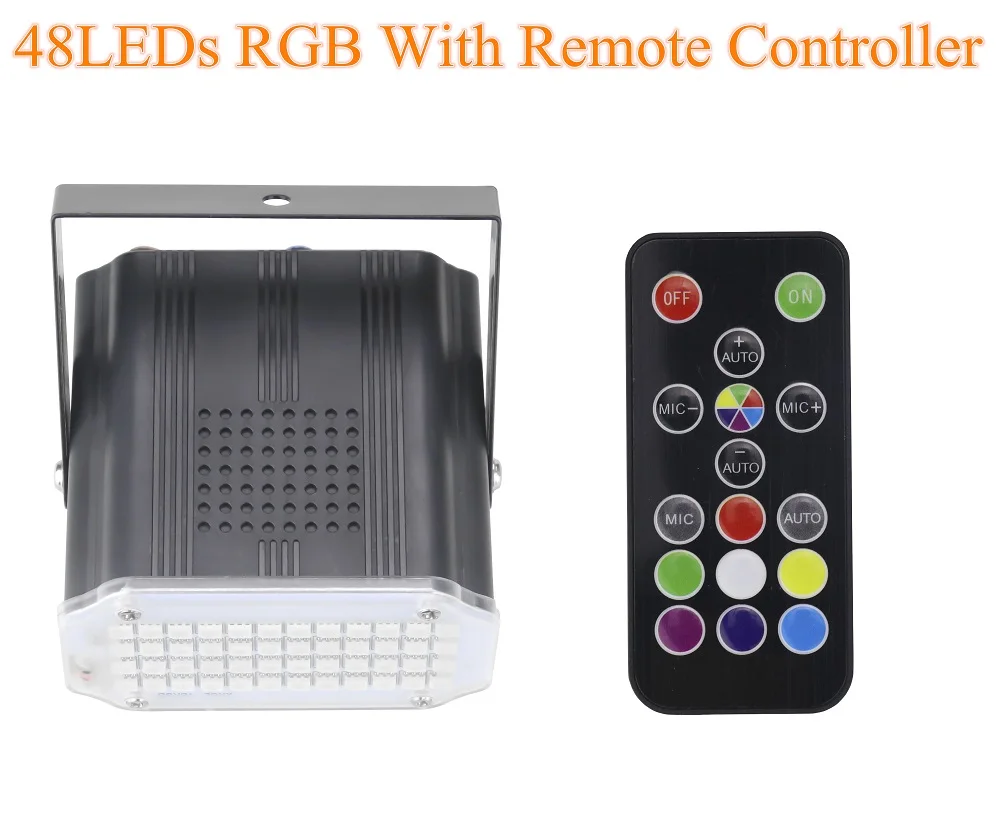 48LEDs RGB With Remo 7 цветов 36 48 светодиодный DJ диско звуковой активированный лазерный проектор стробоскопическая вспышка Lumiere RGB сценический светильник ing Effect лампа музыка вечерние светильник - Цвет: 48LEDs RGB With Remo