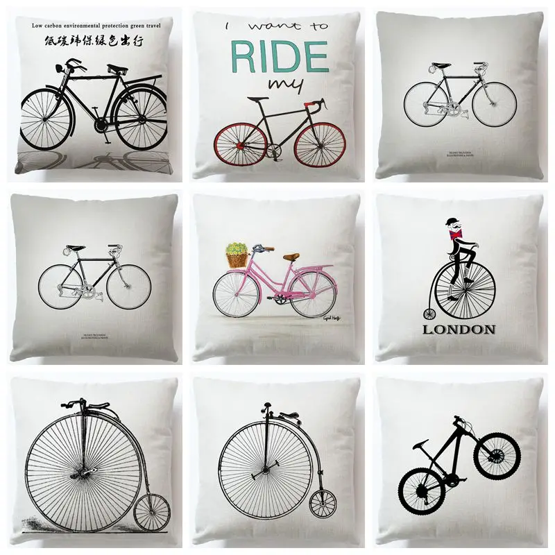 Vintage Bike Retro Bicycle Cotton Linen Throw Pillow Case Decorative Cushion Cover Home Decor For Car Sofa