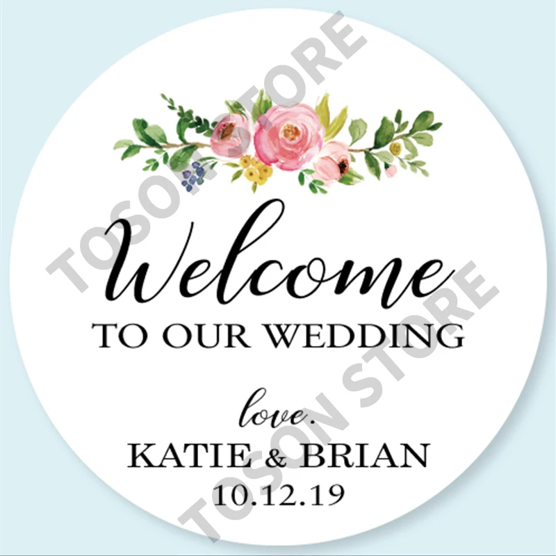 100, Silver laser Customized text logo, Wedding Stickers, Invitations Seals, Candy Favors Gift Boxes Labels, On White Adhesive