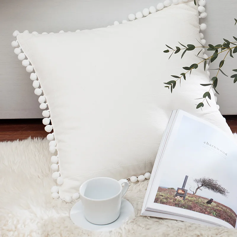 color 5 Lannidaa 45*45 см Черно-белый чехол для подушки с помпоном, однотонный чехол для подушки, хлопок, декоративная кровать, диван, наволочка, 1 шт., квадратная наволочка - Цвет: color 5