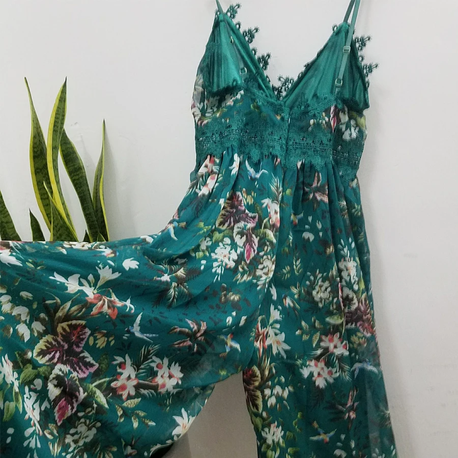 2018 зеленые шифоновые женские комбинезоны с цветочным принтом сексуальный