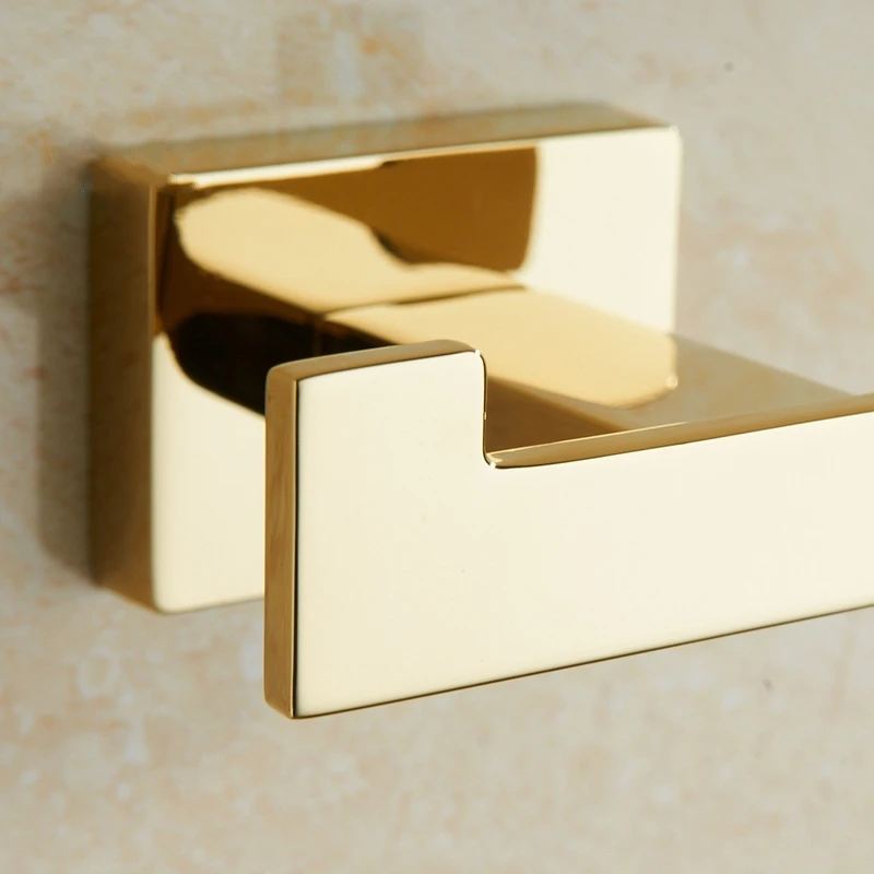 

Free shipping Gold Towel hook Copper Double Coat hook Zinc Alloy Chrome Finish Wall Hanger Towel Bathroom Robe for Accessorie009