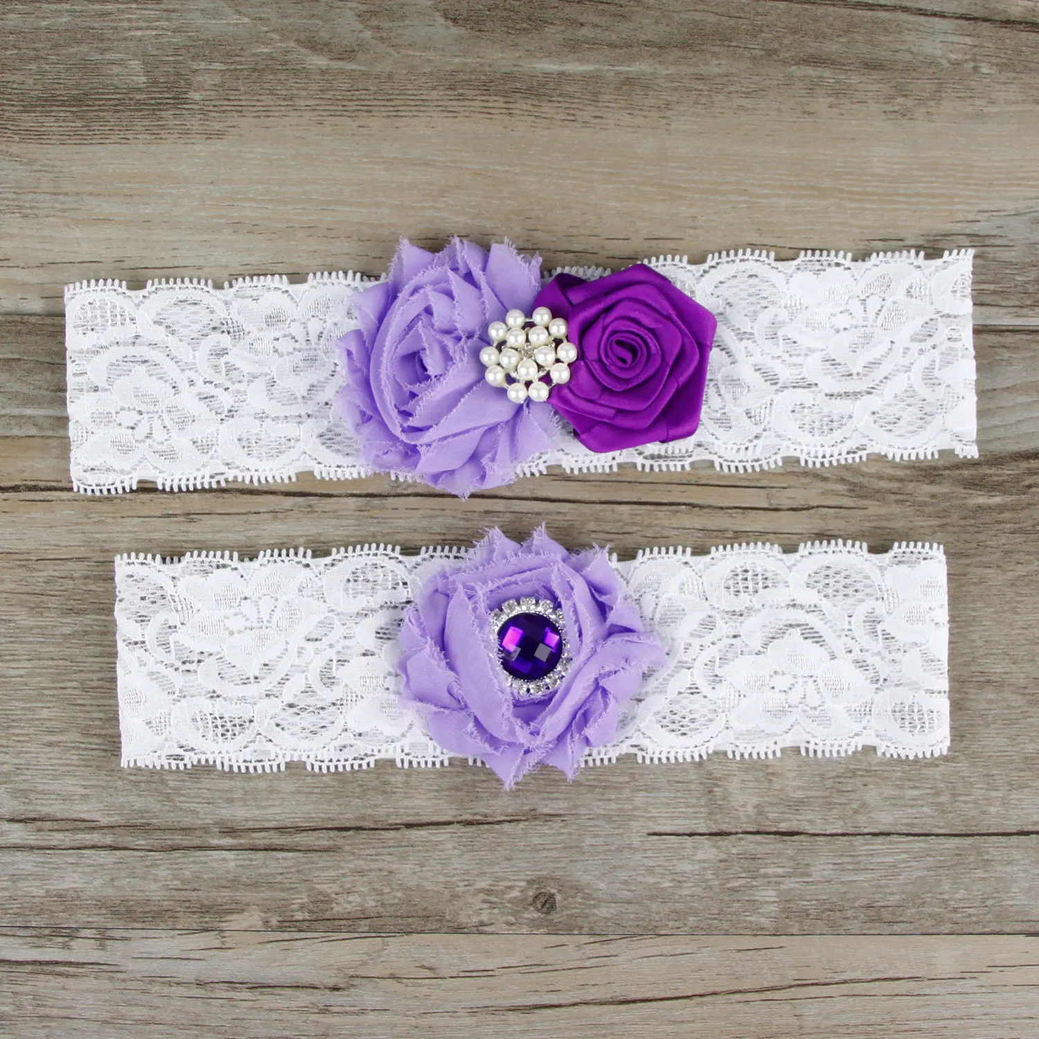 Комплект из 2 предметов Свадебная подвязка синий/красный со стразами вышивка