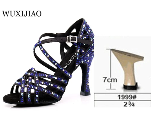 heel 7cm WUXIJIAO, Женская Обувь для бальных танцев, сальса, Латинская танцевальная обувь, квадратная танцевальная обувь, Самба, танго, туфли для вальса, женская мода - Цвет: heel 7cm