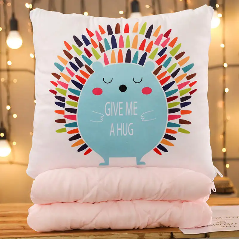 Hedgehog 1 шт., 40 см* 40 см, плюшевая подушка с динозавром, пингвином, фламинго, мягкая подушка с милыми животными, одеяло, 2 в 1, подарки на день рождения - Цвет: Hedgehog