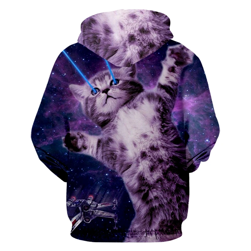 Пуловер OGKB мужской длинный худи с 3D принтом Галактики космос кошка уличная