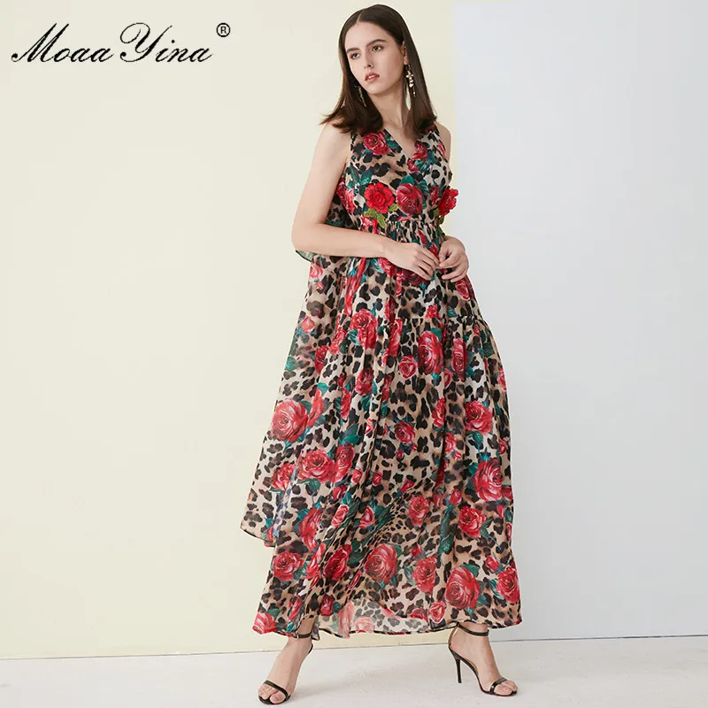 Женское платье накидка с леопардовым принтом MoaaYina летнее v образным вырезом и